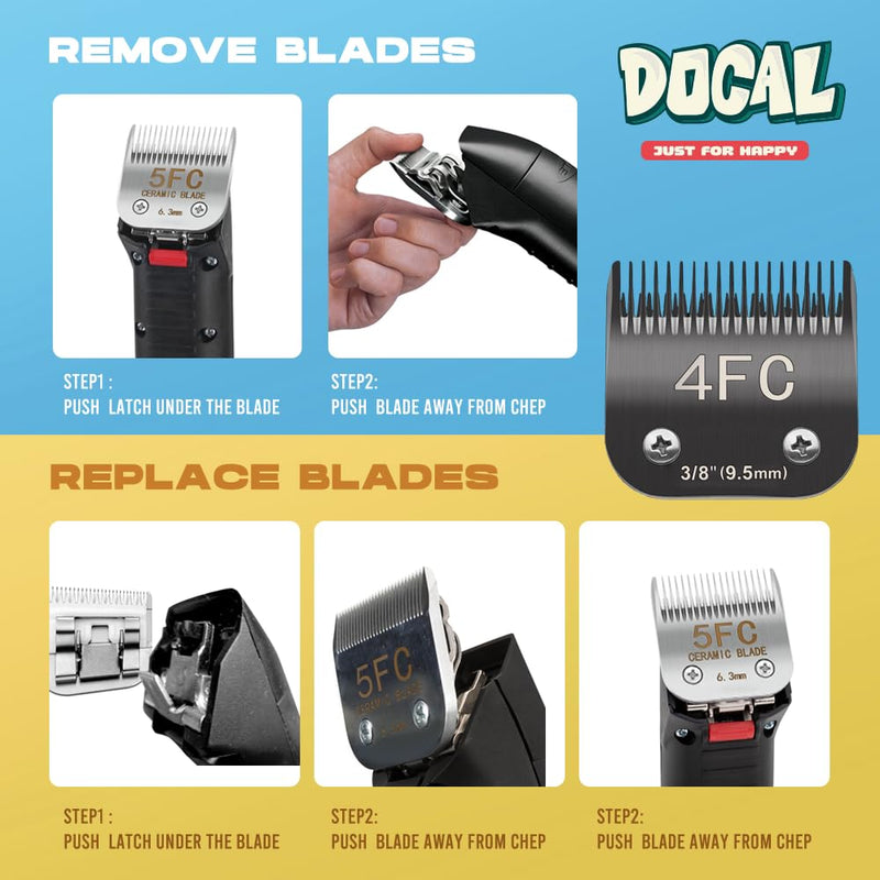Docal 7FC Pet Dog Grooming Detachable Blades, Compatible with Andis Size-7FC Cut Length 1/8"(3.2mm), Most A5, KM Series Clippers,Made of Ceramic Blade (Black) 7FC 3.2mm - PawsPlanet Australia