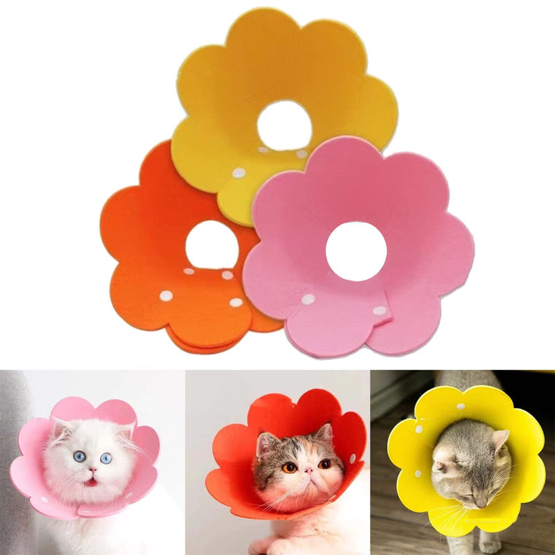 Zerodis Cat Recovery Collar, Cat Cone, Elizabethan Cat Collar, 3 Pieces, with Snap Closure, Soft Felt, Cute Sunflower Shape, Anti-Licking After Surgery (L) L