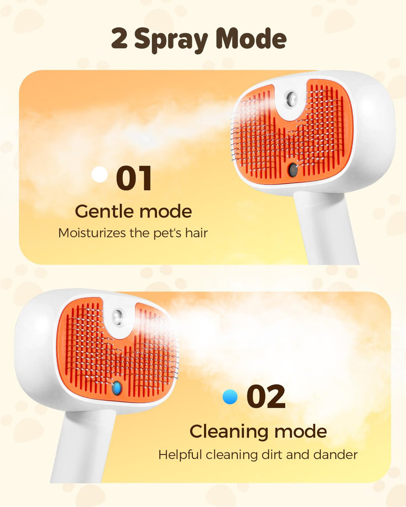 Pet Steam Brush for Dog &Cat, 3-in-1 Self-Cleaning Dog Brush Pet Spray Hair Removal Comb, 2 Spray Modes Rechargeable Deshedding Dog Steam Spray Hair Brush for Shedding Massaging Cleaning (White) White - PawsPlanet Australia