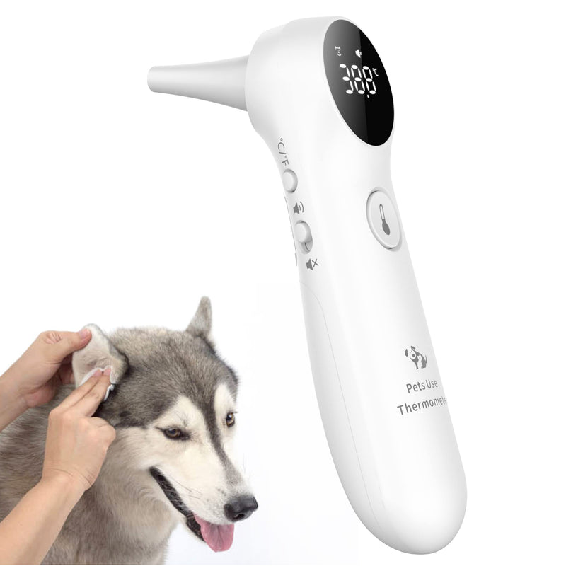 Dog Ear Temperature Monitor, Long Probe for Pets Ear Canal Only, Measure Dog Temperature in 1 second, Voice On/Off Switchable, C/F Switchable (White) White - PawsPlanet Australia