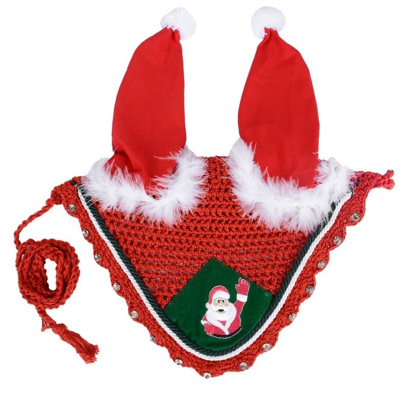 Santa Claus Christmas Horse Fly Bonnet Net Hat Hood Mask Fly Veil Full Hand Made Cotton (Horse/Full, Embroidery) HORSE / FULL