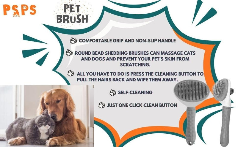 PSPS Pet Deshedding Brush, Self-Cleaning Slicker Brush for Dogs and Cats, Grooming Tool - PawsPlanet Australia