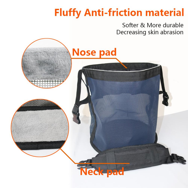 Horse Feed Bag,Heavy Duty Muzzle Feed Bag with Adjustable Strap,Comfort Neck Pad,Nose Pad and Double Waterproof Bottom Mesh Feed Bags for Horse Pack of 2 (Blue+Pink) Blue+Pink