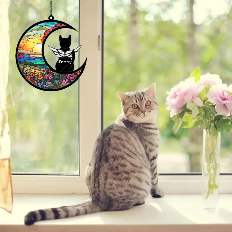 Cat Memorial Gift for Loss of Cat-Pet Remembrance Sympathy Ornament Personalized Date Name Pattern Angel Cat on Moon Gifts for Cat Lovers Flower moon cat - PawsPlanet Australia