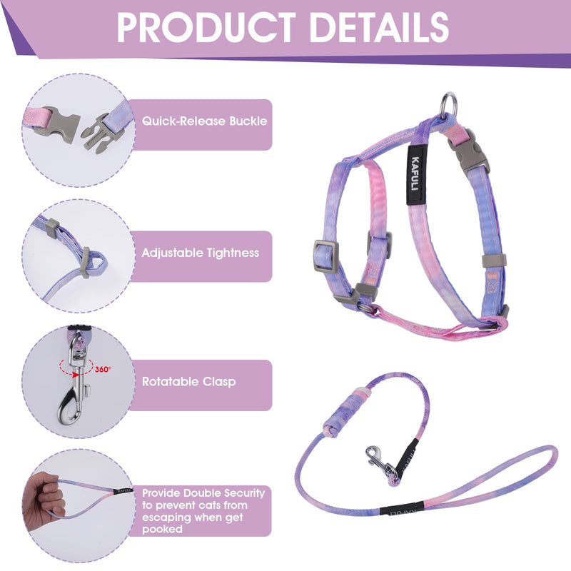 Giantree Cat Harness with Leash and Collar Set, Adjustable H-Shaped Kitten Harness Escape Proof Harness Glow in The Dark for Kitty Outdoor Walking (Gradient Purple) Gradient Purple - PawsPlanet Australia
