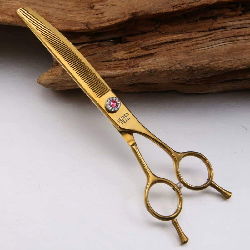 Fenice Peak Professional Dog Grooming Scissors Pet Curved Thinning Shears 7.0'' Extremely Sharp Blades 440C Steel Thinning Scissors Durable Smooth Motion & Fine Cut for Dogs and Cats(Gold) Gold - PawsPlanet Australia