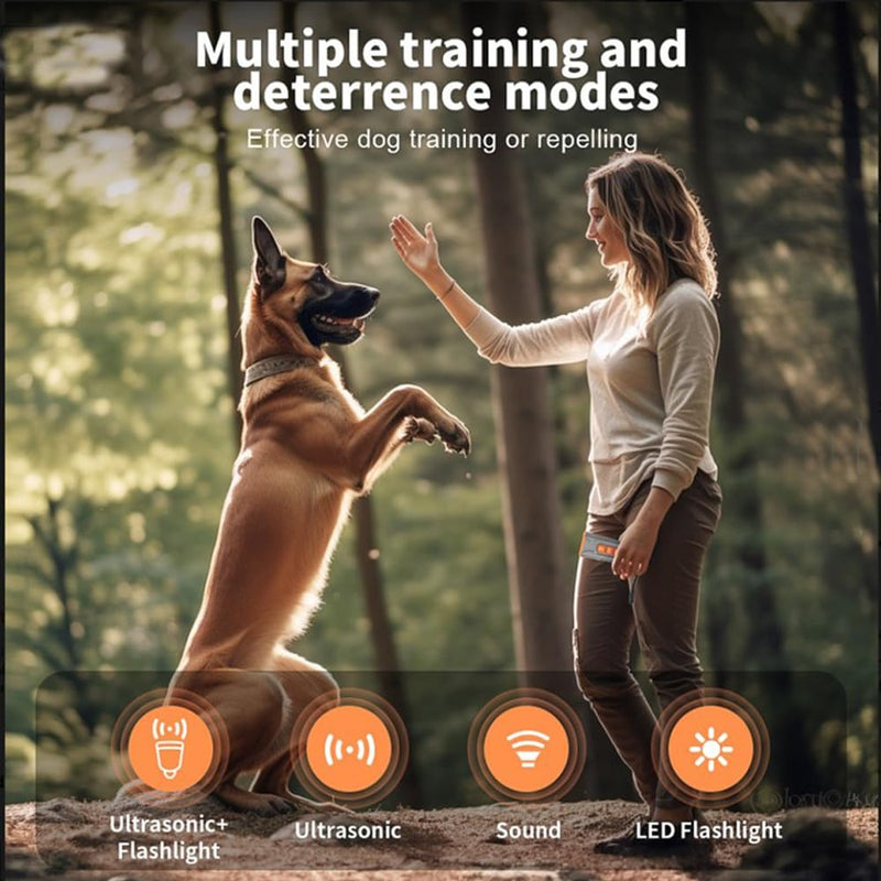 KC Ultrasonic Dog Bark Deterrent Device – Remote Anti-Bark Trainer with Long Range, Rechargeable Battery, Multiple Modes – Safe Humane Control for Small/Large Dogs,Grey/Orange