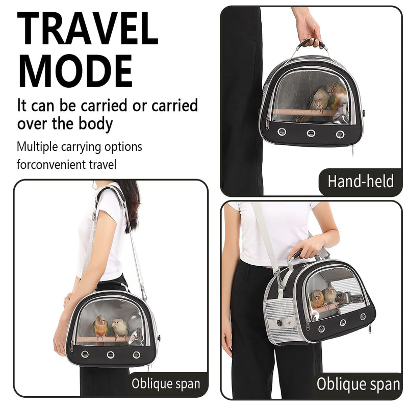 Bird Carrier,Bird Cage Parakeet Parrot Budgie Carrier Backpack for Small Birds, Travel Bird Cages with Perch, Transparent Ventilation Cockatiels, Lightweight Pet Carrier for Outdoor Use(Black) Black - PawsPlanet Australia