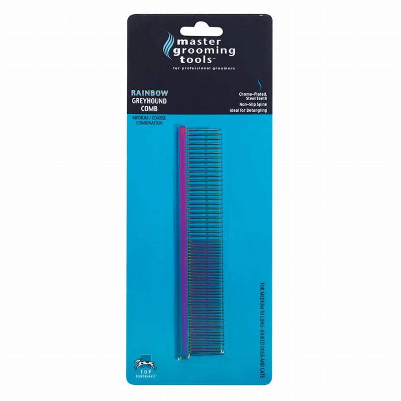 Master Grooming Tools Greyhound Combs — European-Style Combs for Grooming Dogs - Medium/Coarse, 7½",Chrome - PawsPlanet Australia