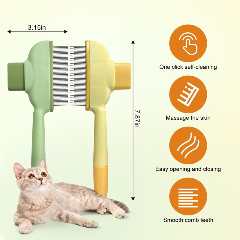 Cat Hair Brush & Dog Brush, 2PCS Pet Comb, Long & Short Stainless Steel Metal Teeth for Shedding and Tangles, Self-Cleaning Pet Comb for Dogs and Cats, Comfort and Safety