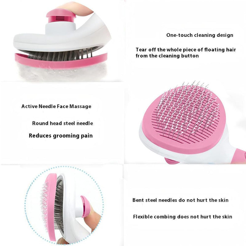 Cat Hair Brush, Cat Brush for Shedding with Metal Comb, Self Cleaning Pet Hair Brush with Release Button - Skin Friendly Deshedding Grooming Brush for Short and Long Haired Cats Pink - PawsPlanet Australia
