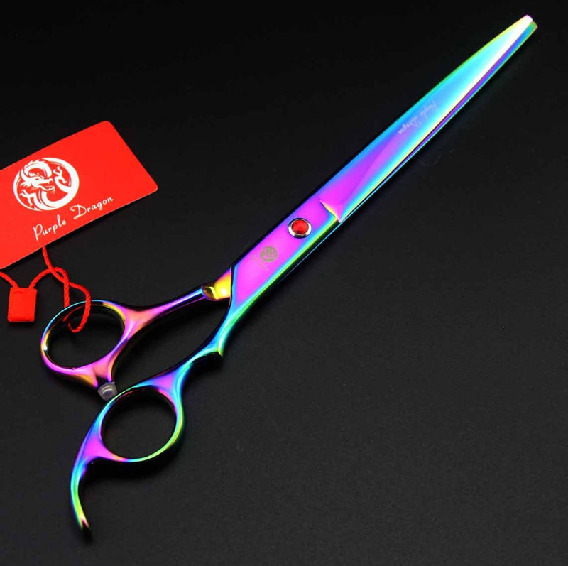 Purple Dragon 8 inch 3 in 1 Professional Pet Grooming Thinning Scissors - Upward Curved Shears and Dog Hair Cutting Scissor - Perfect for Pet Groomer or Family DIY Use (Rainbow) Rainbow