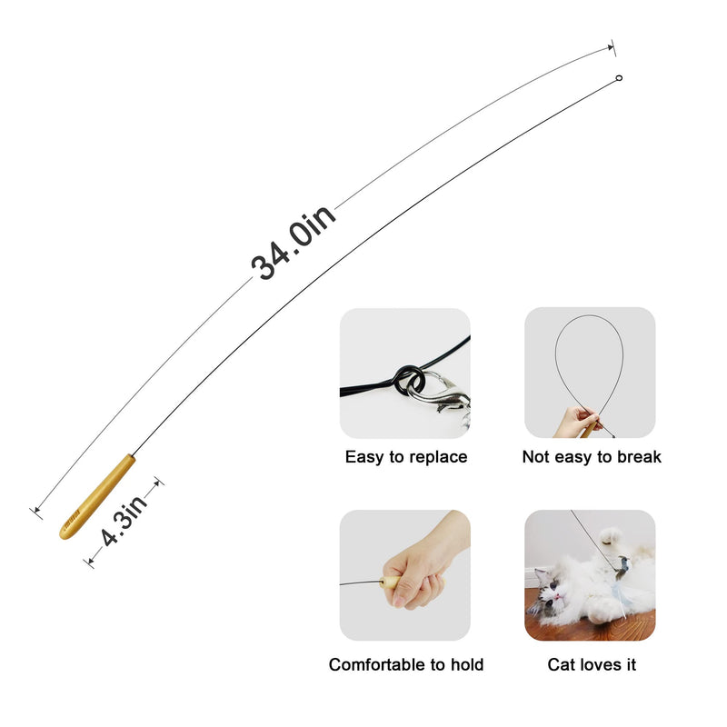 Cat Wand Toys, Interactive Cat Toys with 4 Feather Refills, 29'' Flexible Steel Wire, Sturdy Wood Handle & Bell, Interactive Cat Toy Wand Kitten Toys for Indoor Cats to Play Chase Exercise… Wood Handle Feather Toys（4 refills） - PawsPlanet Australia