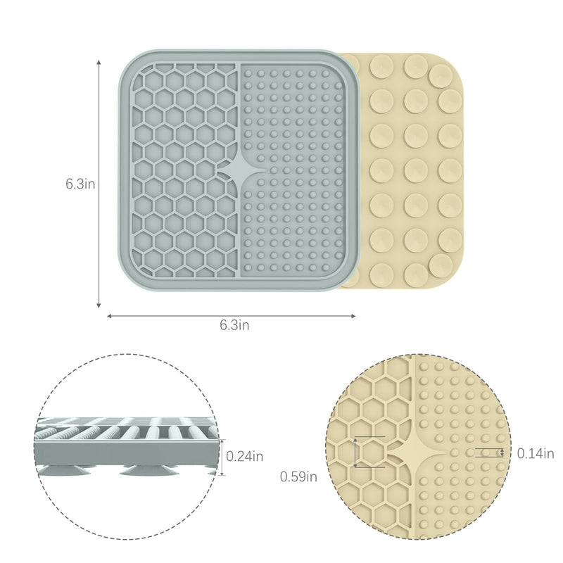 MateeyLife 2PCS Small Lick Mat for Dogs and Cats, Licking Mats for Dog Anxiety Relief, Cat Peanut Butter Lick Pad for Boredom Reducer, Dog Treat Mat Perfect for Bathing Grooming Gray&Beige 6'' × 6'' - PawsPlanet Australia