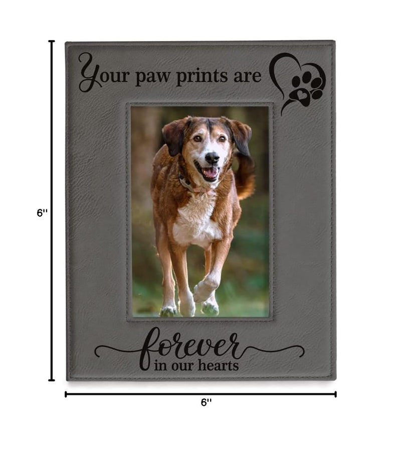 KATE POSH - Your Paw Prints are Forever in our Hearts. Engraved Leather Picture Frame. Memorial Pet Gift, Loss of Dog and Cat, Pet sympathy gift, In memory of (4" x 6" Vertical) 4" x 6" Vertical - PawsPlanet Australia