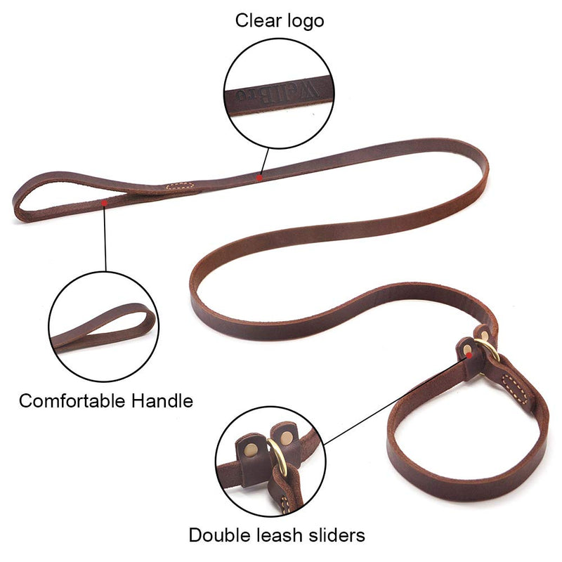 Real Leather Slip Lead Dog Leash, Soft Adjustable Pet Slip Leads with Slider, Heavy Duty Flat Dog Training Leash for Medium and Large Dogs, 6ft Long by 0.7 Inch Wide, Brown 6 Feet - PawsPlanet Australia