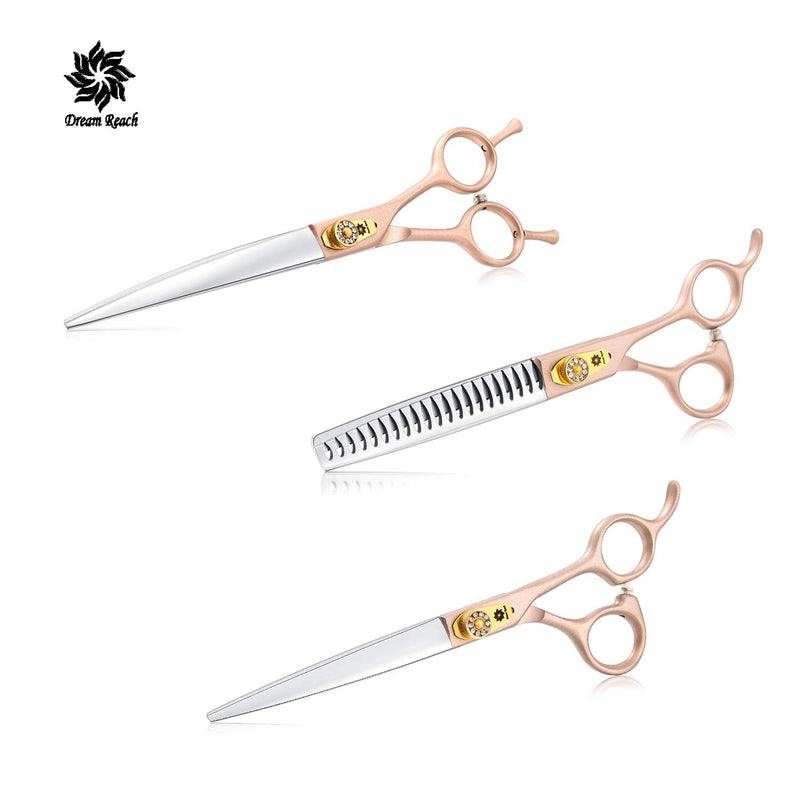 7 Inch Professional Pet Grooming Scissor, 440C Japanese Steel Straight & Curved & Thinning & Chunker Shears/Scissors for Dog Cat and More Pets (7-inch-Grooming Scissors Set 02) 7-inch-grooming Scissors Set 02 - PawsPlanet Australia