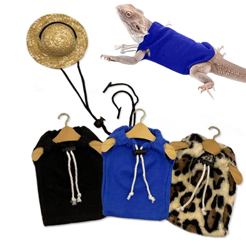 4 Pack Lizard Clothes for Bearded Dragons Straw Hat Set Reptile Apparel Handmade Sleeveless T-Shirt Vest Skin Protection Photo Party for Lizard Bearded Dragon Crested Gecko Chameleon (L, 4 Pack Set) L - PawsPlanet Australia