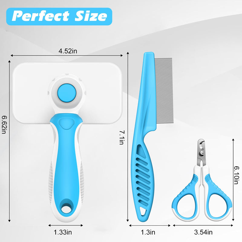 Comotech 3PCS Cat Grooming Supplies,Cat Brush & Nail Clipper/Trimmer & Flea Comb for Shedding Indoor Cats Dogs and Small Animals - Meet All Your Pet's Daily Grooming Needs - All in One Set (Blue) Blue - PawsPlanet Australia