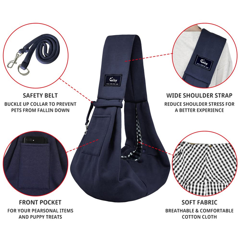 CUBY Dog and Cat Sling Carrier - Hands Free Reversible Pet Papoose Bag - Soft Pouch and Tote Design - Suitable for Puppy, Small Dogs Cats Outdoor Classic Blue Classic Pocket & Non-Adjust - PawsPlanet Australia