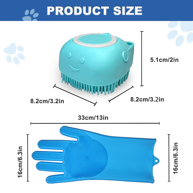 2PCS Dog Washing Gloves and Dog Shampoo Brush, Dog Bath Supplies Dog and Cat Bath Set Blue Blue - PawsPlanet Australia