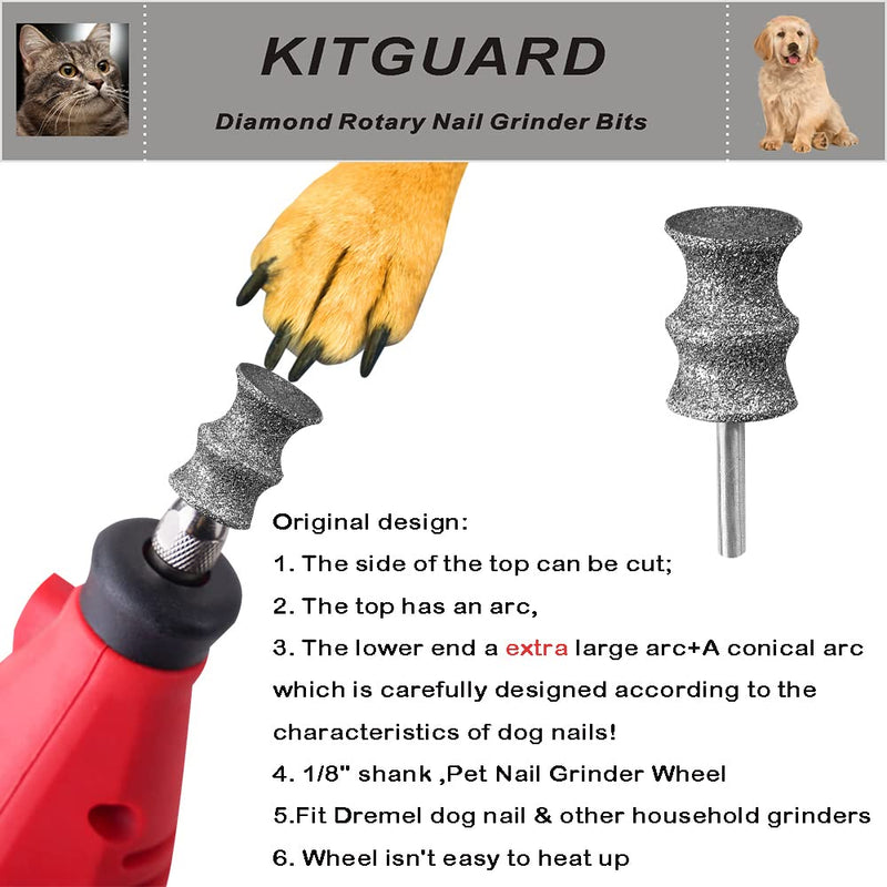 Diamond Dremel Dog Nail Grinder Bits for Rotary Tool-1/8'' Dremel Dog Nail Grinder Attachment-Pet Nail Grinder Bit Work for Animals Nail Care 2-Pack (C) - PawsPlanet Australia