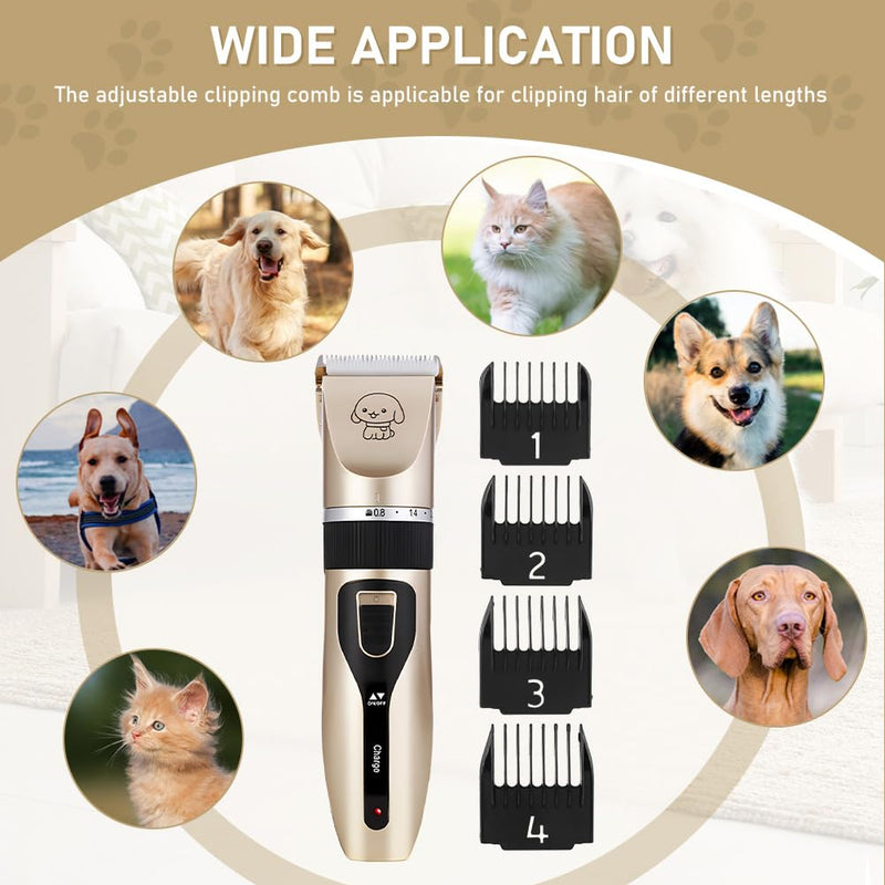 Dog Grooming Clippers, Cordless Electric Pet Shaver Hair Trimmer with 4 Guard Combs, USB Rechargeable Low Noise Cat Dog Clippers for Dogs Cats Pets Grooming Tool Gold - PawsPlanet Australia