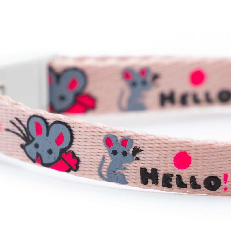 Jeffers Pet Cat Collar with Bell – Durable Breakaway Plastic Buckle Safety Collar for Kittens & Adult Cats, Adjustable Single-Ply Nylon, Indoor & Outdoor Use – Hello Mouse Design, Light Pink Hello Light Pink