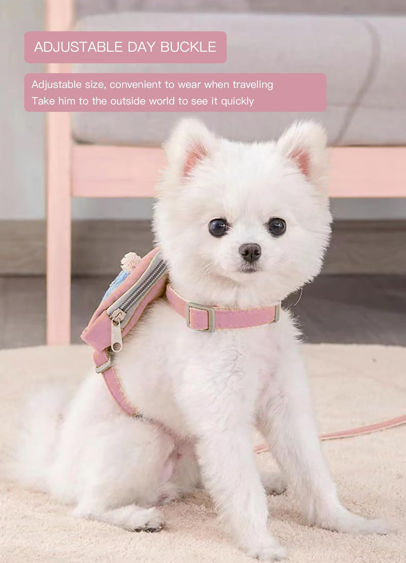 Dog Harness Backpack Dog Harness Outdoor Hiking Backpack Pet Leashes with Saddle Bag Dog Pack for Medium & Small Dogs (Pink, M) Pink - PawsPlanet Australia
