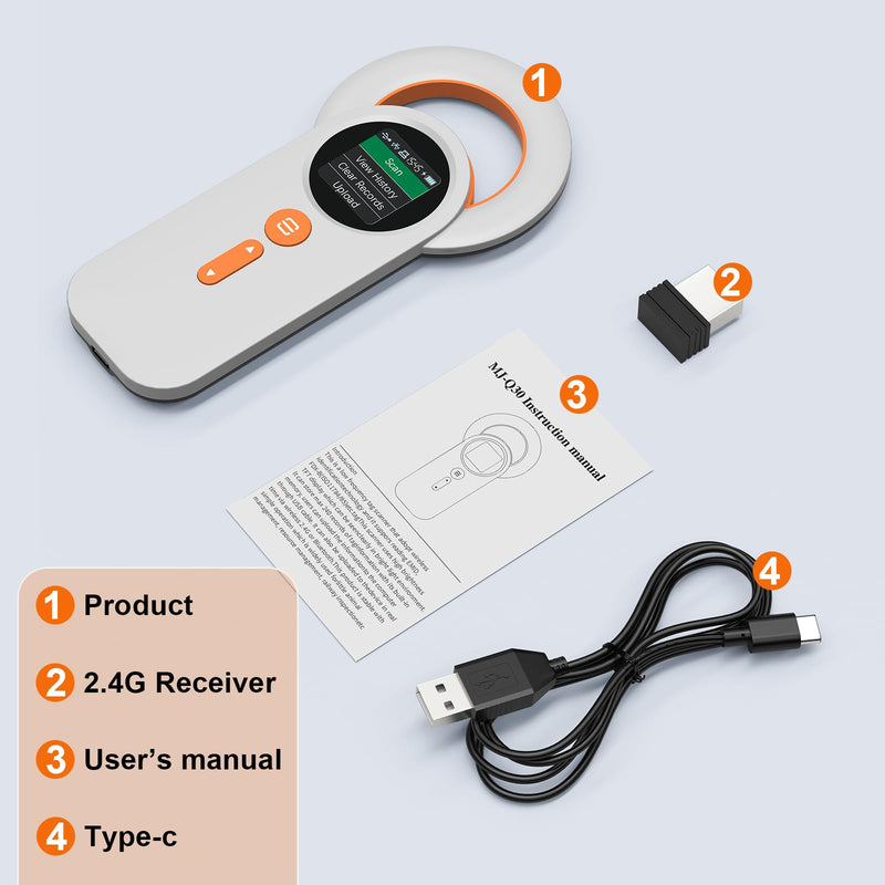 Pet Microchip Scanner Rechargeable RFID EMID Micro Chip Reader Scanner (2.4GHz Wireless+Bluetooth+USB) All in one 1.44” TFT Screen Display ISO11784 / ISO11785 / FDX-B and EMID for Animal/Pet/Dog/Cat DB - PawsPlanet Australia
