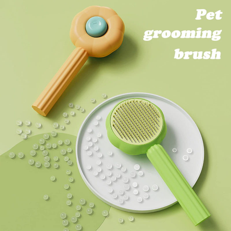7.6in Pumpkin Pet Brush Cat, 2Pcs Creative Comfortable Self Cleaning Slicker Brush, Cat Brush for Shedding and Grooming Self Cleaning (Green) Green - PawsPlanet Australia