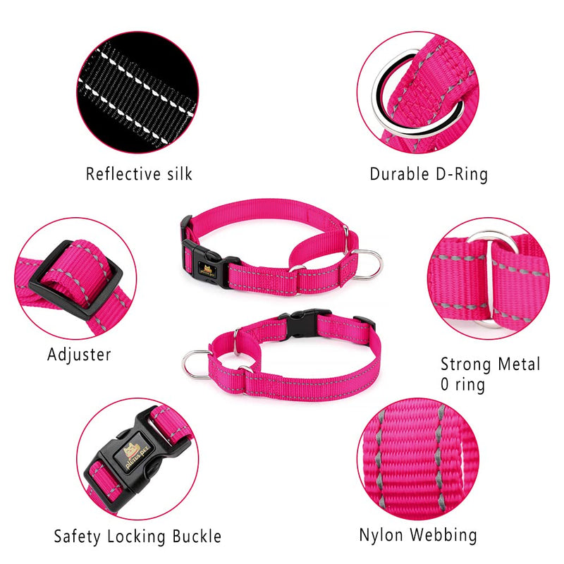PLUTUS PET Reflective Martingale Collar with Quick Snap Buckle,No Pull Dog Choker Collar for Small Medium Large Dogs,M,Hot Pink M:16"-20" Hot Pink - PawsPlanet Australia
