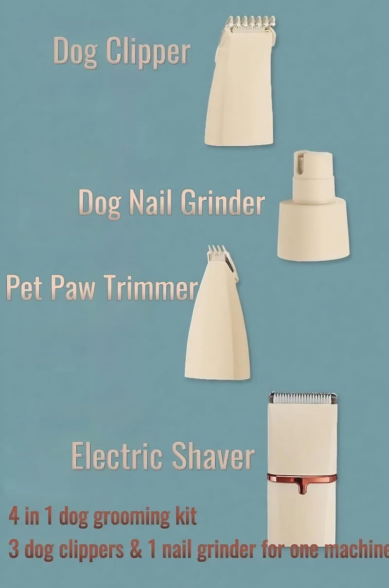 4 in 1 Pet Dog Cat Grooming Kit Dog Cat Nail Ear Paw Clipper Trimmer Pet Hair Grooming Clipper-Low Noise Rechargeable - Cordless Quiet Nail Grinder Trimming Hair Around Eyes and Ears (Beige) Beige - PawsPlanet Australia