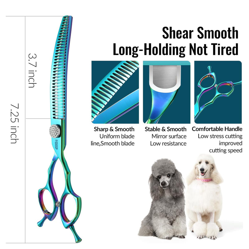 Professional Curved Thinning Shears Dog Grooming Scissors 7.5'' Blue Green Curved Chunkers Shears for Grooming Large Dogs Pet 35 Teeth Japan 440C(Curved Chunkers,Turquoise) 7.5 in Curved Chunkers Turquoise - PawsPlanet Australia