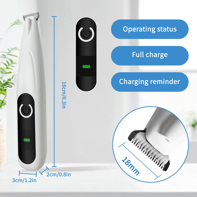 Upgraded Dog Paw Trimmer with LED Light, Low Noise Cat Clipper for Grooming, 18mm Widen Blade Digital Display Pet Paw Trimmer for Paws, Ears, Face, Waterproof Rechargeable Paws Clipper for Dog Cat White & Black a