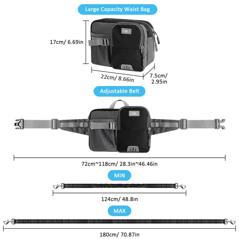 ETACCU Hands Free Dog Leash with Phone Pouch, Water Bottle Holder - Adjustable Waist Belt 19-38 Inch Belt Leash for Running, Reflective Shock Absorbing 37"-54" Extendable Black