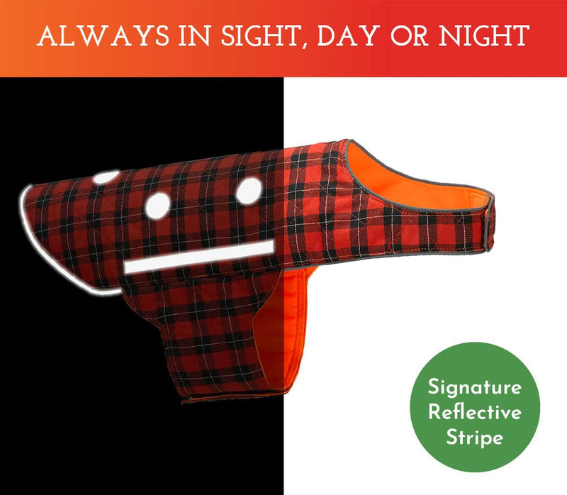 SPOT THE DOG! Reflective Dog Vest - Adjustable Safety Vest, High Visibility Fluorescent Apparel for Walking, Hiking & Camping, Hunting, Off Leash (Blaze Orange, Red Plaid, S) Small