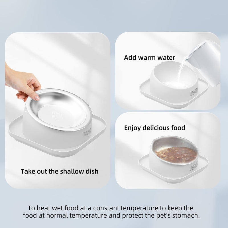 Cat Bowls Elevated Tilted Whisker Friendly, Cat Food Bowls for Indoor Cats, Shallow Cat Food Dishes Stainless Steel, Slanted Flat Plastic Feeder Elevated Angled Design.(White) White - PawsPlanet Australia