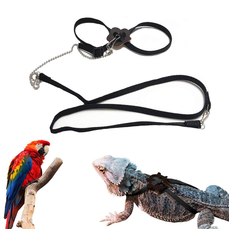 Lizard Leash Bearded Dragon Harness Adjustable Reptile Lizard Harness Leash Parrot Harness Turtle Lizard, Suitable for Gecko Hamster Kitten Small Animal Outdoor Walking - Black