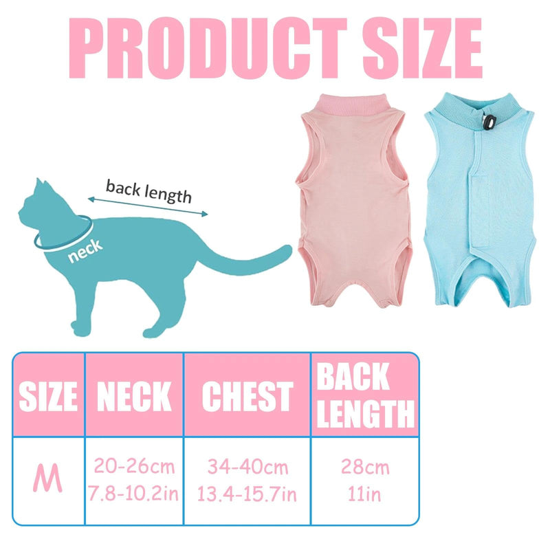 2PCS Cat Recovery Suit for After Surgery, Breathable Anti-Lick Cat Onesie Bodysuit, Soft Spay Surgical Recovery Clothes for Cats Kittens, E-Collar & Cone Alternative (Pink Blue, M)