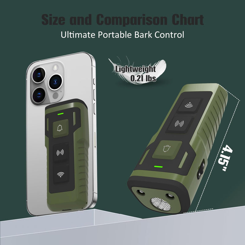 Dog Bark Deterrent Device Ultrasonic Anti-Barking Devices Up to 50FT Long Range & Rechargeable Dog Training Device Safe & Effective Portable Barking Control Devices for Dogs Army green