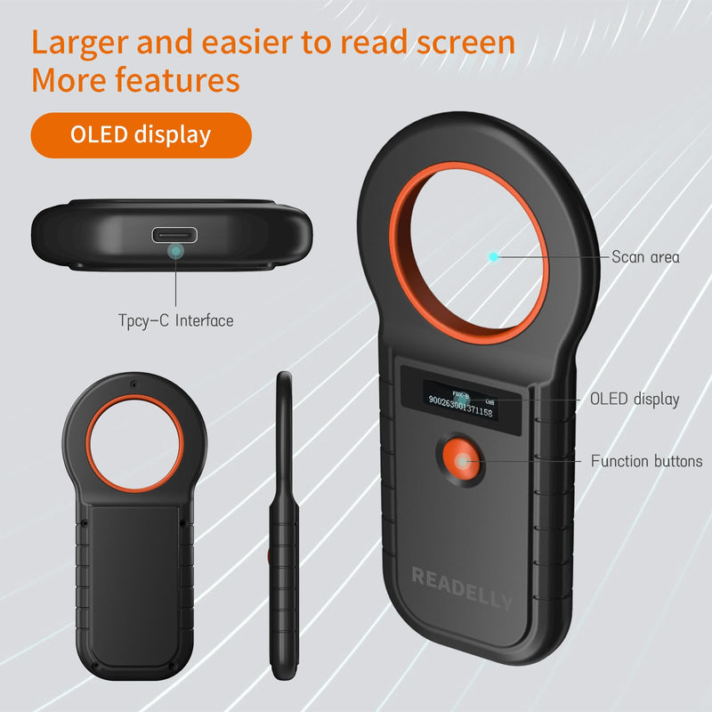 Pet Microchip Scanner, ISO11784/85/FDX-B/EMID 128 Records Data Storage Upload to PC Microchip Scanner Reader for Dog/Pet/Cat/Pig/Animal (Black) W90D - PawsPlanet Australia