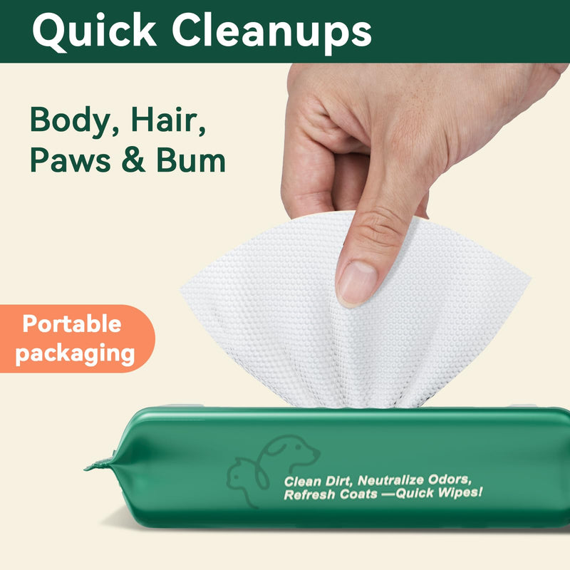 Fresh Care Happier Pets Cleaning Wipes – Unscented Grooming Wipes for Dogs & Cats | Coconut Oil, Jojoba, Sea Buckthorn, Kakadu Plum, Oat | No-Rinse Needed | Travel Pack 15×20cm, 7.9"x5.9" - PawsPlanet Australia