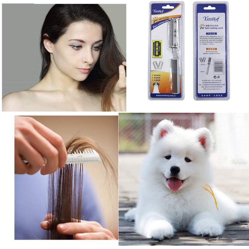 2Pcs Razor Comb for Dogs Cats with Extra Blades Double Sides Pet Razor Comb Trimming & Grooming Hair Cutter Comb Trimmer Grooming Comb for Dog Cat (Silver) Silver - PawsPlanet Australia