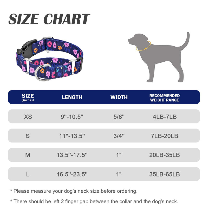 Martingale Collar for Dogs, Adjustable Soft Nylon Dog Collars with Special Design Cute Patterns for Small Medium Large Dog Blue Flower