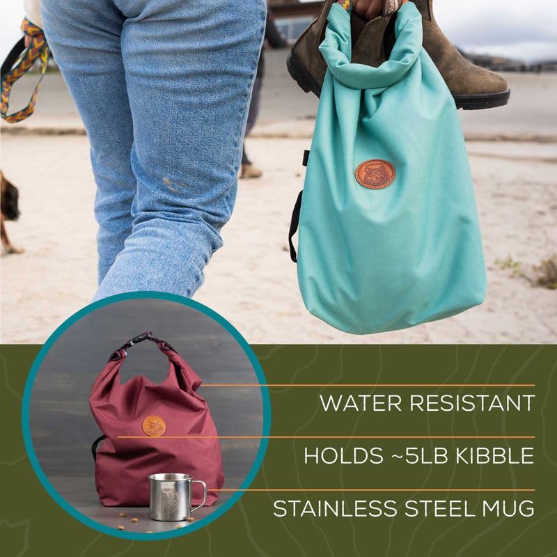 Wilderdog Doggie Bag - Water Resistant, Portable Kibble Carrier & Stainless Steel Mug - Pacific Blue - PawsPlanet Australia