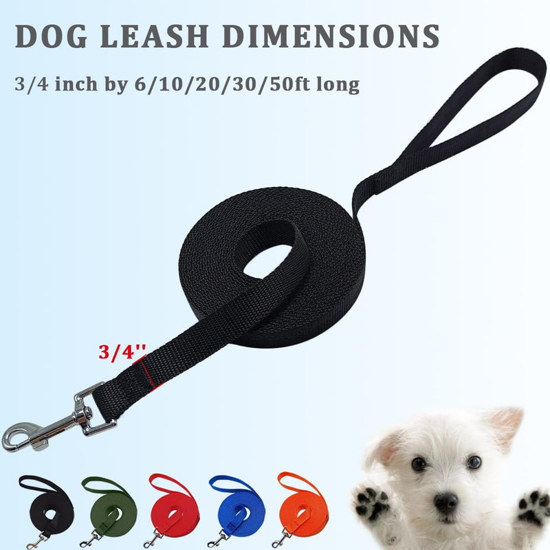 WYuZe 2 Pack Flat Nylon Dog Leash, 6/10/20 FT Long Training Lead, 3/4 Inch Wide Traction Rope Traditional Pet Leash for Small Medium Dogs, 6 FT, Black+Blue 6 Foot - PawsPlanet Australia