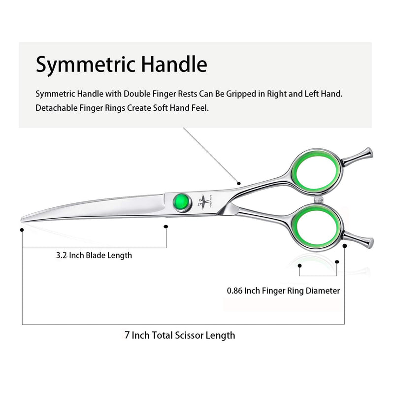PURPLEBIRD 7 Inch Downward Curved Dog Grooming Scissors Professional Pet Cutting Shears Safety Noiseless Blunt Tip Trimming Shearing for Dogs Cats Japanese Stainless Steel Silver - PawsPlanet Australia