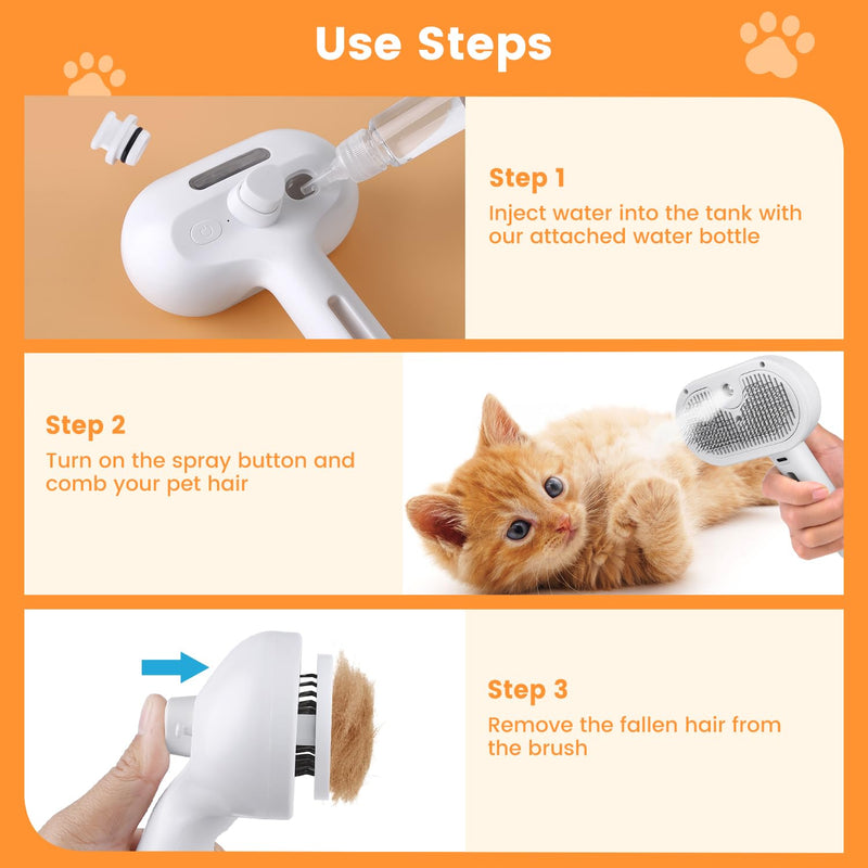 Cat Steam Brush for Shedding, Steamy Cat Brush for Long & Short Haired Cats & Dogs, Spray Cat Brush for Pet Grooming, Self-Cleaning Pet Hair Removal Comb with Water Tank - PawsPlanet Australia