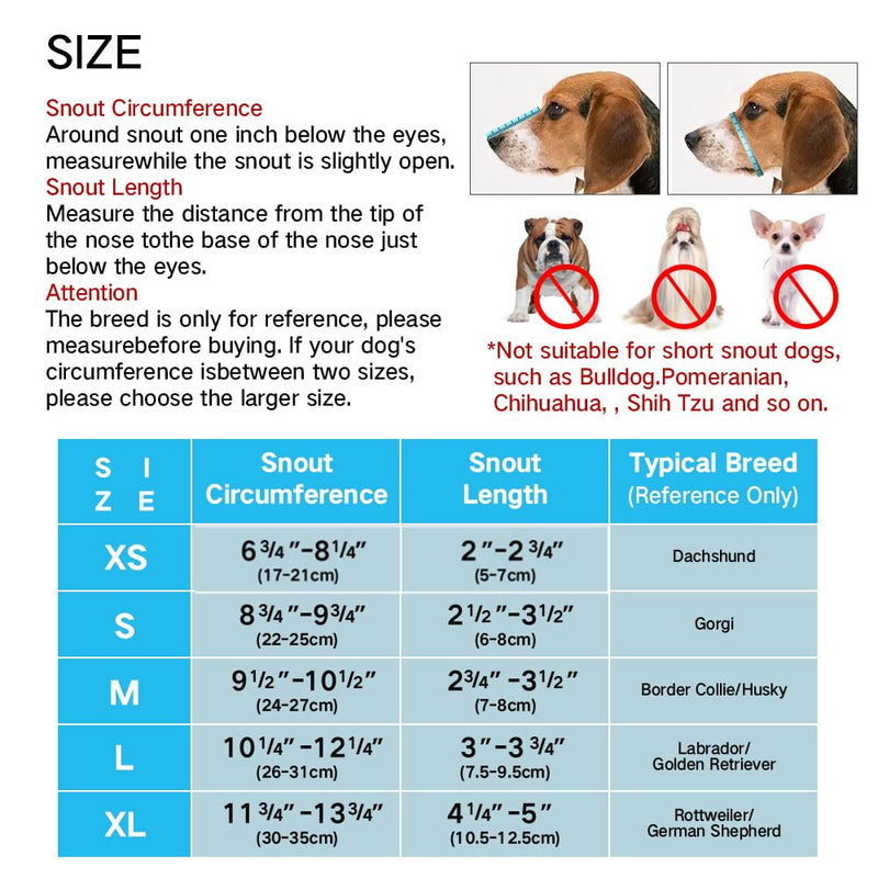 Dog Muzzle, Soft Mesh Covered Muzzles for Small, Medium, Large and X-Large Dogs, Muzzle with Adjustable Straps, Prevent Barking, Biting, and Accidental Ingestion (Black, X-Small) Black XS(Sount:6.75"-8.25") - PawsPlanet Australia